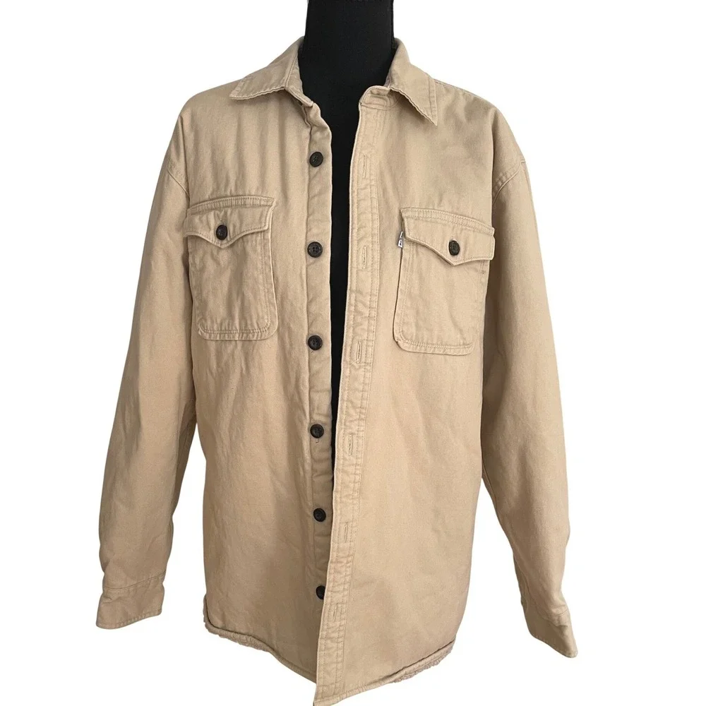 Levi Shirt Jacket Mens S Tan Cotton Sherpa Lined Utility Work Shacket 3LYLW7252